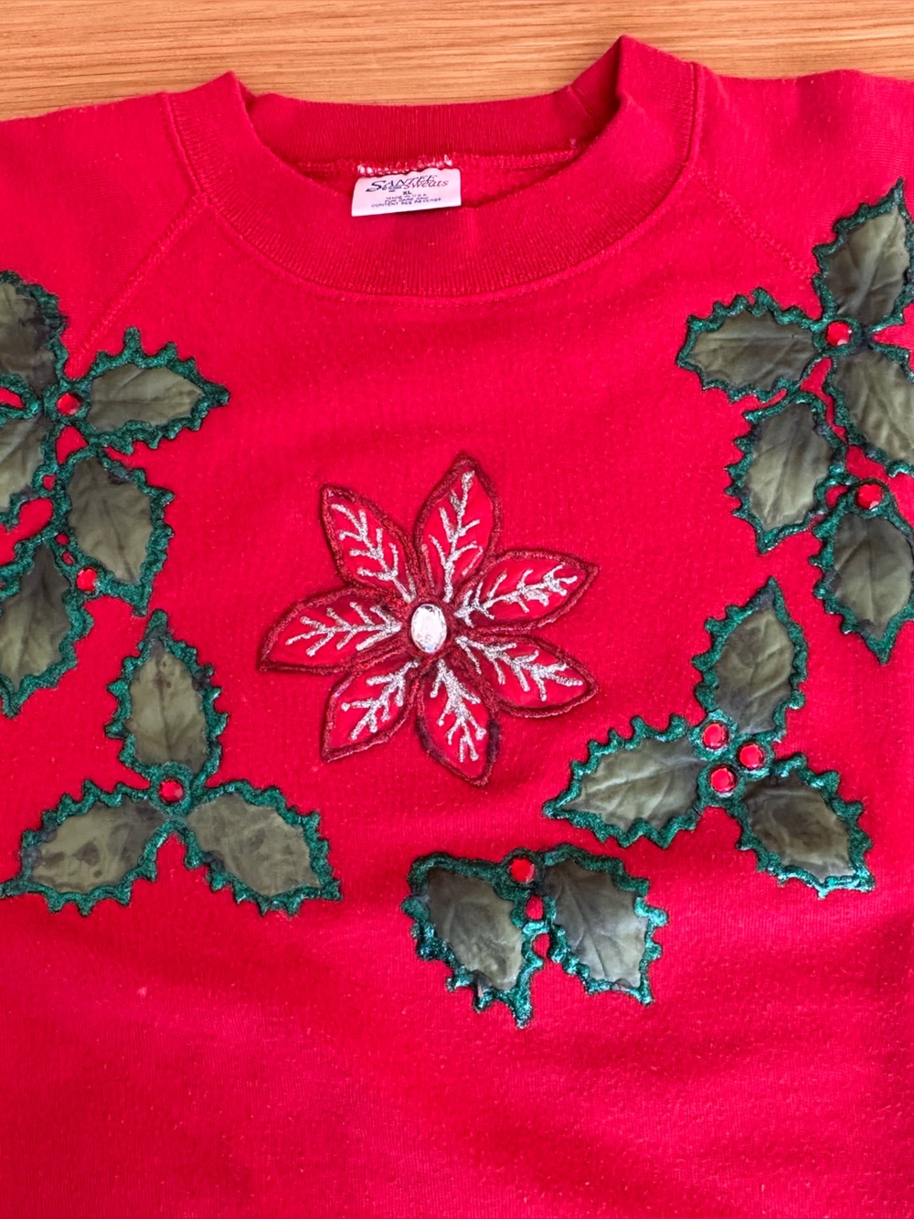 Women’s Red Poinsettia & Holly Holiday Sweatshirt